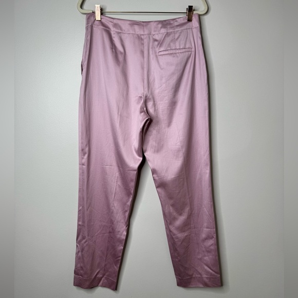 Theory Pink Purple Cotton Chintz Clean High Waisted Tapered Satin Look Pant - Picture 7 of 12